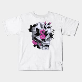 Day of The Dead Skull with Pink Flowers for Women and Men Kids T-Shirt